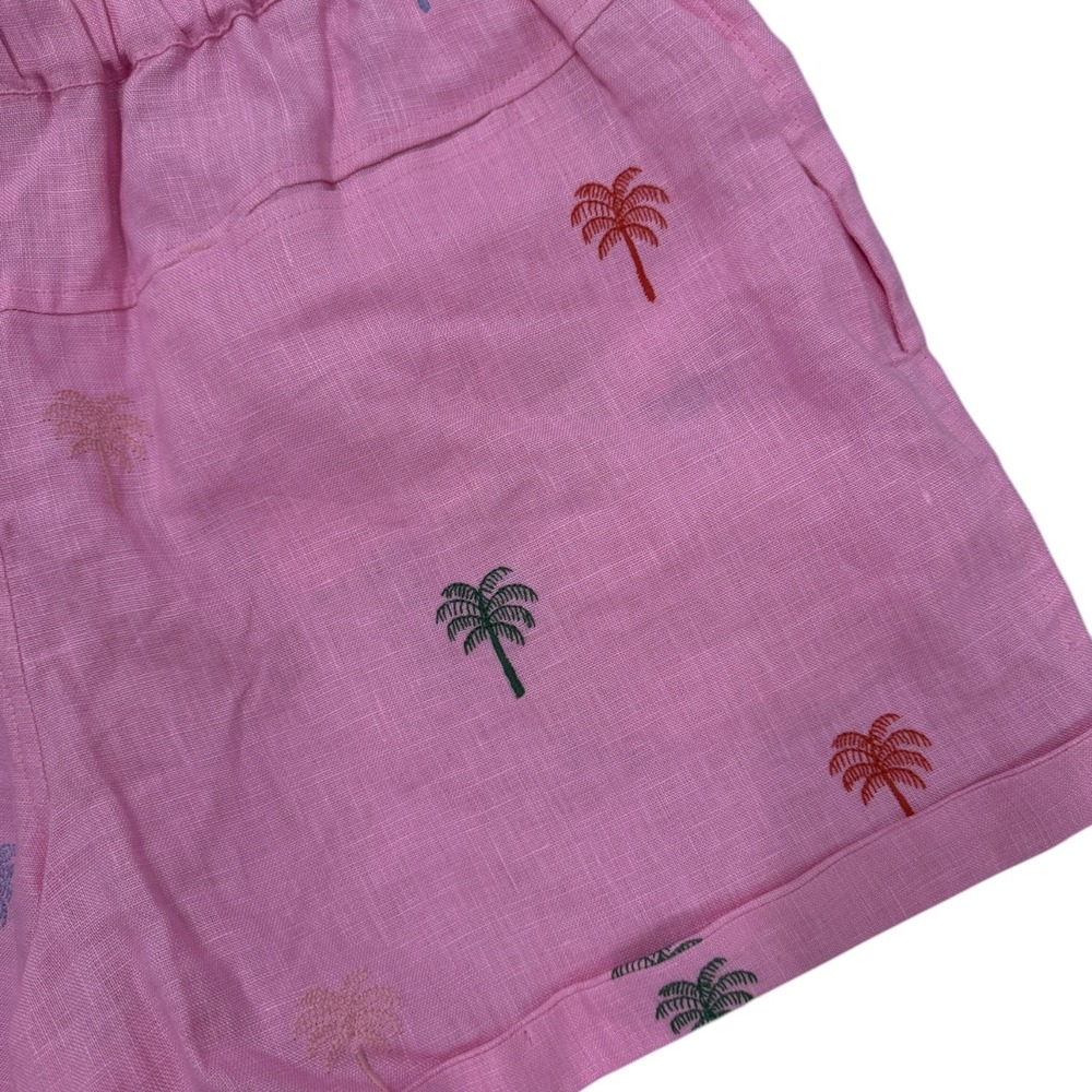 Farm Rio Anthropologie Womens Shorts S Pink Linen Palm Tree Embroidered NWT - Picture 7 of 9